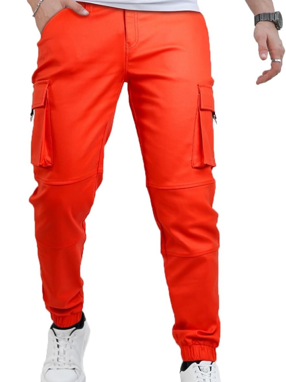 Gingtto Men's Cargo Jogger Pants in Bright Orange32x30